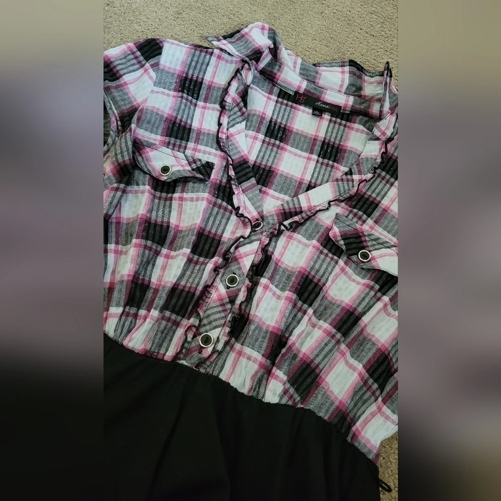 Heart & Soul Black & Pink Plaid Ruched Bubble Bottom Dress